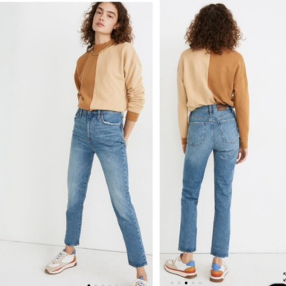 Madewell Classic Straight Jeans High Waist Zip Fly Pockets Distressed Stretch 26